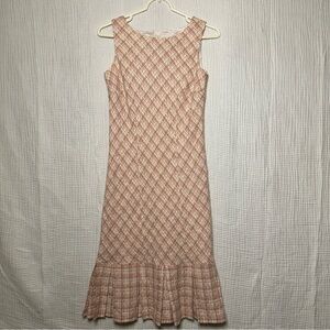 Pink Tweed Vintage Sleeveless Pleated Flounce Dress-4-Professional Prep Business
